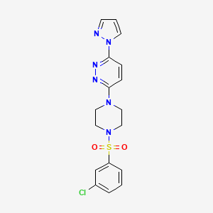molecular formula C17H17ClN6O2S B3006491 3-(4-((3-chlorophenyl)sulfonyl)piperazin-1-yl)-6-(1H-pyrazol-1-yl)pyridazine CAS No. 1014025-83-2