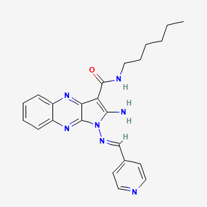 (E)-2-amino-N-hexyl-1-((pyridin-4-ylmethylene)amino)-1H-pyrrolo[2,3-b]quinoxaline-3-carboxamide