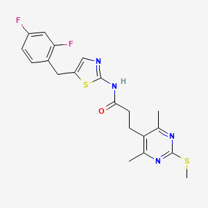 molecular formula C20H20F2N4OS2 B3006500 N-{5-[(2,4-difluorophenyl)methyl]-1,3-thiazol-2-yl}-3-[4,6-dimethyl-2-(methylsulfanyl)pyrimidin-5-yl]propanamide CAS No. 1387796-85-1