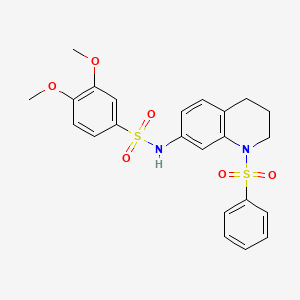 molecular formula C23H24N2O6S2 B3006507 3,4-dimethoxy-N-(1-(phenylsulfonyl)-1,2,3,4-tetrahydroquinolin-7-yl)benzenesulfonamide CAS No. 951519-40-7