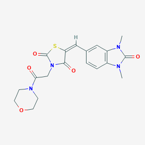 molecular formula C19H20N4O5S B300652 5-[(1,3-dimethyl-2-oxo-2,3-dihydro-1H-benzimidazol-5-yl)methylene]-3-[2-(4-morpholinyl)-2-oxoethyl]-1,3-thiazolidine-2,4-dione 
