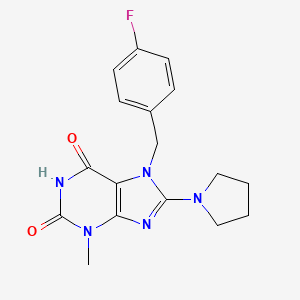 molecular formula C17H18FN5O2 B3006524 7-[(4-Fluorophenyl)methyl]-3-methyl-8-pyrrolidin-1-ylpurine-2,6-dione CAS No. 505080-60-4