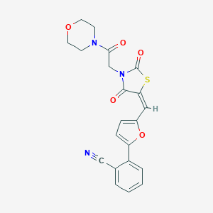 molecular formula C21H17N3O5S B300653 2-[5-({3-[2-(4-Morpholinyl)-2-oxoethyl]-2,4-dioxo-1,3-thiazolidin-5-ylidene}methyl)-2-furyl]benzonitrile 
