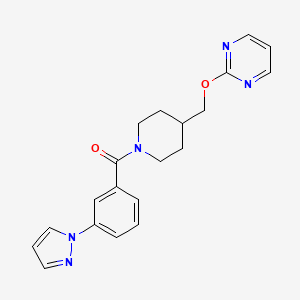 molecular formula C20H21N5O2 B3006537 (3-Pyrazol-1-ylphenyl)-[4-(pyrimidin-2-yloxymethyl)piperidin-1-yl]methanone CAS No. 2379985-11-0