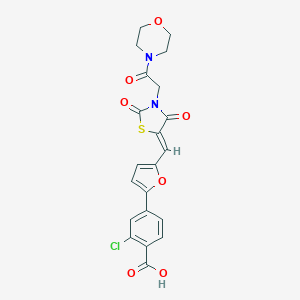 molecular formula C21H17ClN2O7S B300654 2-chloro-4-{5-[(Z)-{3-[2-(morpholin-4-yl)-2-oxoethyl]-2,4-dioxo-1,3-thiazolidin-5-ylidene}methyl]furan-2-yl}benzoic acid 