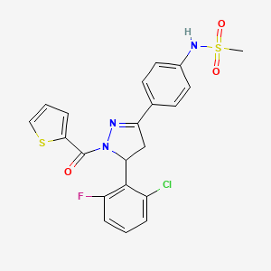 molecular formula C21H17ClFN3O3S2 B3006548 N-(4-(5-(2-chloro-6-fluorophenyl)-1-(thiophene-2-carbonyl)-4,5-dihydro-1H-pyrazol-3-yl)phenyl)methanesulfonamide CAS No. 710986-35-9
