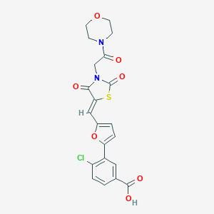 molecular formula C21H17ClN2O7S B300655 4-Chloro-3-[5-({3-[2-(4-morpholinyl)-2-oxoethyl]-2,4-dioxo-1,3-thiazolidin-5-ylidene}methyl)-2-furyl]benzoic acid 