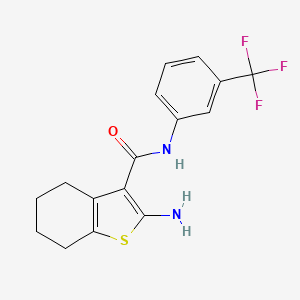 molecular formula C16H15F3N2OS B3006559 2-amino-N-[3-(trifluoromethyl)phenyl]-4,5,6,7-tetrahydro-1-benzothiophene-3-carboxamide CAS No. 83836-33-3