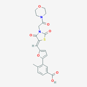 molecular formula C22H20N2O7S B300656 4-methyl-3-{5-[(Z)-{3-[2-(morpholin-4-yl)-2-oxoethyl]-2,4-dioxo-1,3-thiazolidin-5-ylidene}methyl]furan-2-yl}benzoic acid 