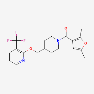 molecular formula C19H21F3N2O3 B3006560 (2,5-Dimethylfuran-3-yl)-[4-[[3-(trifluoromethyl)pyridin-2-yl]oxymethyl]piperidin-1-yl]methanone CAS No. 2379974-85-1