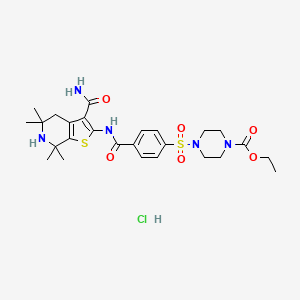 Ethyl 4-((4-((3-carbamoyl-5,5,7,7-tetramethyl-4,5,6,7-tetrahydrothieno[2,3-c]pyridin-2-yl)carbamoyl)phenyl)sulfonyl)piperazine-1-carboxylate hydrochloride