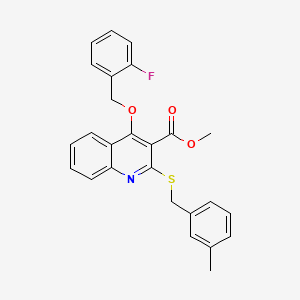 molecular formula C26H22FNO3S B3006569 Methyl 4-((2-fluorobenzyl)oxy)-2-((3-methylbenzyl)thio)quinoline-3-carboxylate CAS No. 932541-08-7