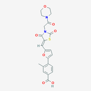 molecular formula C22H20N2O7S B300657 3-Methyl-4-[5-({3-[2-(4-morpholinyl)-2-oxoethyl]-2,4-dioxo-1,3-thiazolidin-5-ylidene}methyl)-2-furyl]benzoic acid 