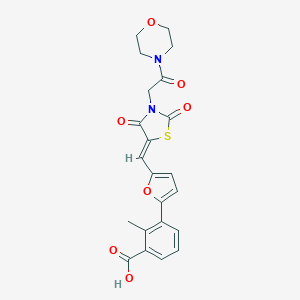 molecular formula C22H20N2O7S B300658 2-Methyl-3-[5-({3-[2-(4-morpholinyl)-2-oxoethyl]-2,4-dioxo-1,3-thiazolidin-5-ylidene}methyl)-2-furyl]benzoic acid 
