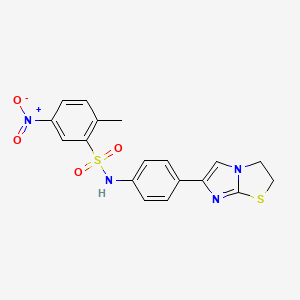 molecular formula C18H16N4O4S2 B3006597 N-(4-(2,3-dihydroimidazo[2,1-b]thiazol-6-yl)phenyl)-2-methyl-5-nitrobenzenesulfonamide CAS No. 893987-95-6
