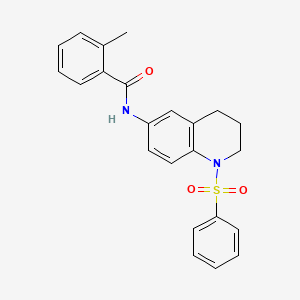 molecular formula C23H22N2O3S B3006614 N-[1-(benzenesulfonyl)-3,4-dihydro-2H-quinolin-6-yl]-2-methylbenzamide CAS No. 942006-18-0
