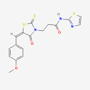 molecular formula C17H15N3O3S3 B3006620 3-[(5E)-5-[(4-methoxyphenyl)methylidene]-4-oxo-2-sulfanylidene-1,3-thiazolidin-3-yl]-N-(1,3-thiazol-2-yl)propanamide CAS No. 300378-77-2