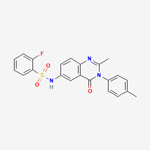 molecular formula C22H18FN3O3S B3006622 2-fluoro-N-(2-methyl-4-oxo-3-(p-tolyl)-3,4-dihydroquinazolin-6-yl)benzenesulfonamide CAS No. 1105207-95-1