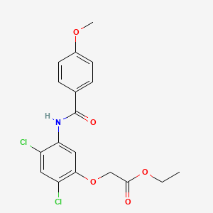 molecular formula C18H17Cl2NO5 B3006628 Ethyl 2-(2,4-dichloro-5-((4-methoxybenzoyl)amino)phenoxy)acetate CAS No. 338961-37-8
