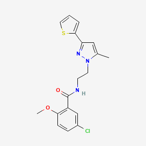 molecular formula C18H18ClN3O2S B3006633 5-chloro-2-methoxy-N-(2-(5-methyl-3-(thiophen-2-yl)-1H-pyrazol-1-yl)ethyl)benzamide CAS No. 2034235-05-5