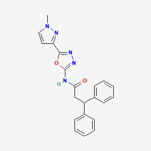 molecular formula C21H19N5O2 B3006634 N-(5-(1-methyl-1H-pyrazol-3-yl)-1,3,4-oxadiazol-2-yl)-3,3-diphenylpropanamide CAS No. 1210698-22-8