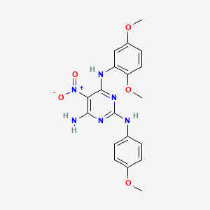 molecular formula C19H20N6O5 B3006638 N4-(2,5-dimethoxyphenyl)-N2-(4-methoxyphenyl)-5-nitropyrimidine-2,4,6-triamine CAS No. 714290-43-4