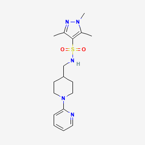 molecular formula C17H25N5O2S B3006646 1,3,5-trimethyl-N-((1-(pyridin-2-yl)piperidin-4-yl)methyl)-1H-pyrazole-4-sulfonamide CAS No. 1448070-50-5