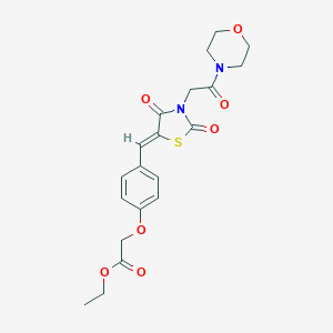 molecular formula C20H22N2O7S B300665 Ethyl [4-({3-[2-(4-morpholinyl)-2-oxoethyl]-2,4-dioxo-1,3-thiazolidin-5-ylidene}methyl)phenoxy]acetate 