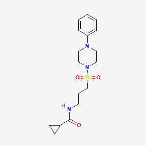 molecular formula C17H25N3O3S B3006676 N-(3-((4-苯基哌嗪-1-基)磺酰基)丙基)环丙烷甲酰胺 CAS No. 1021040-36-7