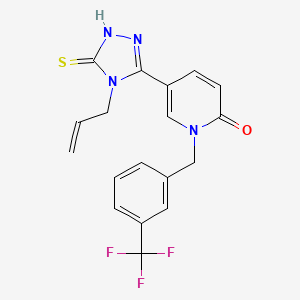 molecular formula C18H15F3N4OS B3006701 5-(4-allyl-5-sulfanyl-4H-1,2,4-triazol-3-yl)-1-[3-(trifluoromethyl)benzyl]-2(1H)-pyridinone CAS No. 477852-98-5