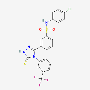 molecular formula C21H14ClF3N4O2S2 B3006718 N-(4-氯苯基)-3-{5-硫代-4-[3-(三氟甲基)苯基]-4H-1,2,4-三唑-3-基}苯-1-磺酰胺 CAS No. 721408-72-6