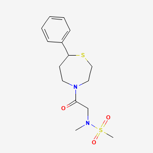 molecular formula C15H22N2O3S2 B3006736 N-methyl-N-(2-oxo-2-(7-phenyl-1,4-thiazepan-4-yl)ethyl)methanesulfonamide CAS No. 1798543-19-7