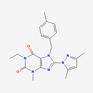 molecular formula C21H24N6O2 B3006745 8-(3,5-dimethyl-1H-pyrazol-1-yl)-1-ethyl-3-methyl-7-(4-methylbenzyl)-1H-purine-2,6(3H,7H)-dione CAS No. 1013971-59-9
