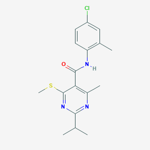 molecular formula C17H20ClN3OS B3006760 N-(4-chloro-2-methylphenyl)-4-methyl-6-(methylsulfanyl)-2-(propan-2-yl)pyrimidine-5-carboxamide CAS No. 1031081-13-6