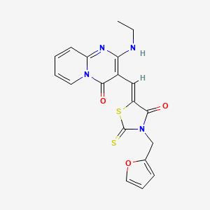 molecular formula C19H16N4O3S2 B3006777 (Z)-5-((2-(ethylamino)-4-oxo-4H-pyrido[1,2-a]pyrimidin-3-yl)methylene)-3-(furan-2-ylmethyl)-2-thioxothiazolidin-4-one CAS No. 385392-18-7