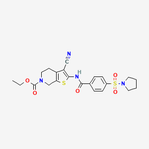 molecular formula C22H24N4O5S2 B3006784 ethyl 3-cyano-2-(4-(pyrrolidin-1-ylsulfonyl)benzamido)-4,5-dihydrothieno[2,3-c]pyridine-6(7H)-carboxylate CAS No. 681437-40-1