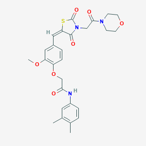 molecular formula C27H29N3O7S B300679 N-(3,4-dimethylphenyl)-2-[2-methoxy-4-({3-[2-(4-morpholinyl)-2-oxoethyl]-2,4-dioxo-1,3-thiazolidin-5-ylidene}methyl)phenoxy]acetamide 