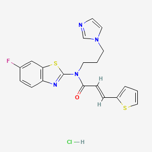molecular formula C20H18ClFN4OS2 B3006808 (E)-N-(3-(1H-咪唑-1-基)丙基)-N-(6-氟苯并[d]噻唑-2-基)-3-(噻吩-2-基)丙烯酰胺盐酸盐 CAS No. 1217203-50-3