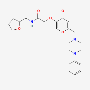 molecular formula C23H29N3O5 B3006826 2-((4-oxo-6-((4-phenylpiperazin-1-yl)methyl)-4H-pyran-3-yl)oxy)-N-((tetrahydrofuran-2-yl)methyl)acetamide CAS No. 898456-65-0