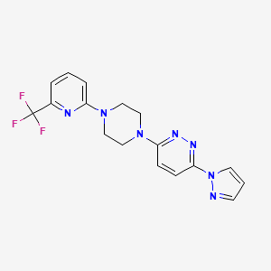 molecular formula C17H16F3N7 B3006830 3-Pyrazol-1-yl-6-[4-[6-(trifluoromethyl)pyridin-2-yl]piperazin-1-yl]pyridazine CAS No. 2415584-20-0
