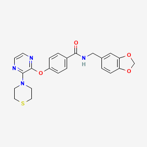 molecular formula C23H22N4O4S B3006838 N-(1,3-benzodioxol-5-ylmethyl)-4-{[3-(thiomorpholin-4-yl)pyrazin-2-yl]oxy}benzamide CAS No. 1116074-19-1