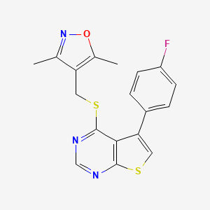 molecular formula C18H14FN3OS2 B3006858 4-(((5-(4-Fluorophenyl)thieno[2,3-d]pyrimidin-4-yl)thio)methyl)-3,5-dimethylisoxazole CAS No. 315693-83-5