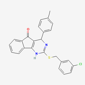 molecular formula C25H19ClN2OS B3006876 2-[(3-chlorobenzyl)sulfanyl]-4-(4-methylphenyl)-1,4-dihydro-5H-indeno[1,2-d]pyrimidin-5-one CAS No. 383147-82-8