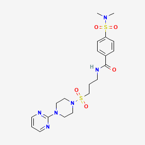 molecular formula C20H28N6O5S2 B3006877 4-(N,N-dimethylsulfamoyl)-N-(3-((4-(pyrimidin-2-yl)piperazin-1-yl)sulfonyl)propyl)benzamide CAS No. 1021221-74-8