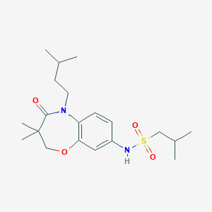molecular formula C20H32N2O4S B3006888 N-(5-异戊基-3,3-二甲基-4-氧代-2,3,4,5-四氢苯并[b][1,4]恶氮杂卓-8-基)-2-甲基丙烷-1-磺酰胺 CAS No. 922022-50-2