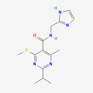 molecular formula C14H19N5OS B3006890 N-[(1H-imidazol-2-yl)methyl]-4-methyl-6-(methylsulfanyl)-2-(propan-2-yl)pyrimidine-5-carboxamide CAS No. 1394657-95-4