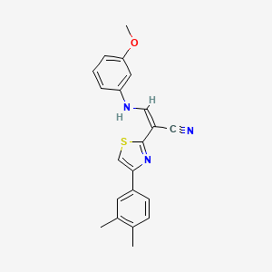 molecular formula C21H19N3OS B3006896 (Z)-2-(4-(3,4-二甲苯基)噻唑-2-基)-3-((3-甲氧基苯基)氨基)丙烯腈 CAS No. 450353-09-0