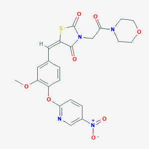 molecular formula C22H20N4O8S B300691 5-[4-({5-Nitro-2-pyridinyl}oxy)-3-methoxybenzylidene]-3-[2-(4-morpholinyl)-2-oxoethyl]-1,3-thiazolidine-2,4-dione 