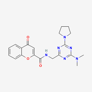 molecular formula C20H22N6O3 B3006913 N-((4-(二甲氨基)-6-(吡咯烷-1-基)-1,3,5-三嗪-2-基)甲基)-4-氧代-4H-色满-2-甲酰胺 CAS No. 2034420-02-3