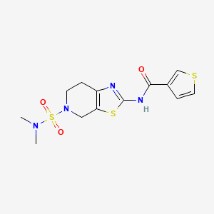 molecular formula C13H16N4O3S3 B3006916 N-(5-(N,N-dimethylsulfamoyl)-4,5,6,7-tetrahydrothiazolo[5,4-c]pyridin-2-yl)thiophene-3-carboxamide CAS No. 1448029-27-3